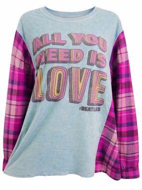 The Beatles "All You Need Is Love" Band Tee Upcycled Grunge Acid Wash Top